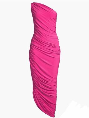 Norma Kamali Hot Pink One-Shoulder Ruched Dress
